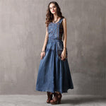 Elegant Embroidered Denim Overall Dress