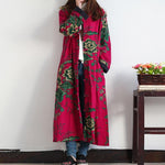 cambioprcaribe Pink Rose / One Size Floral Chinese Linen Trench Coat