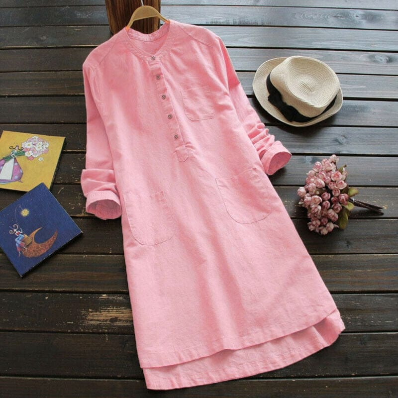 cambioprcaribe Pink / S Vintage Loose Cotton Linen Tunic