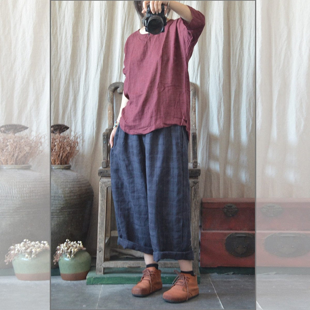 cambioprcaribe Plaid Linen Pants  | Zen