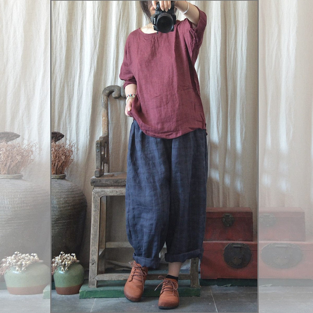 cambioprcaribe Plaid Linen Pants  | Zen