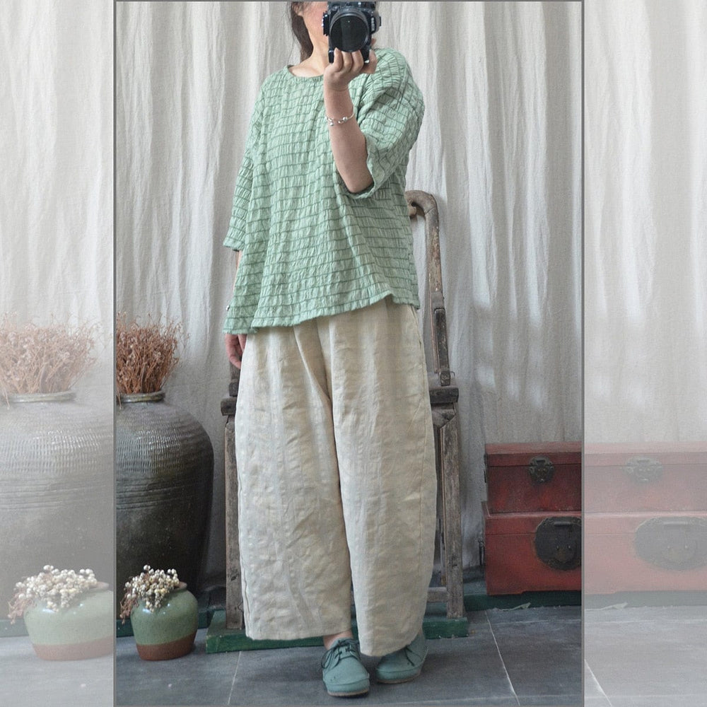 cambioprcaribe Plaid Linen Pants  | Zen