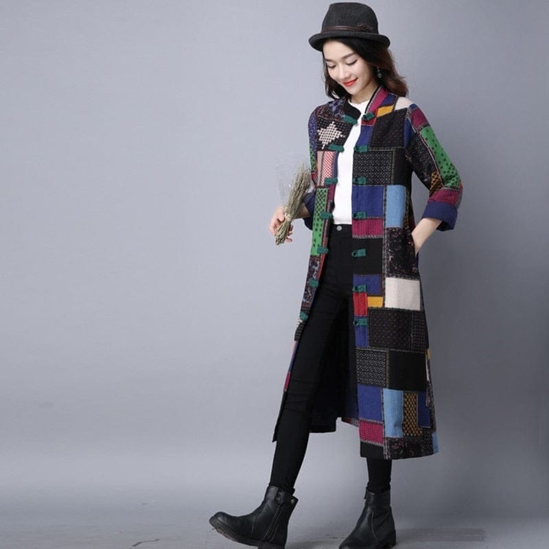Plaid Patchwork Trench Coat