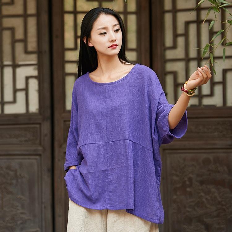cambioprcaribe Purple / One Size Flowy 3/4 Batwing Sleeve T-Shirt  | Zen