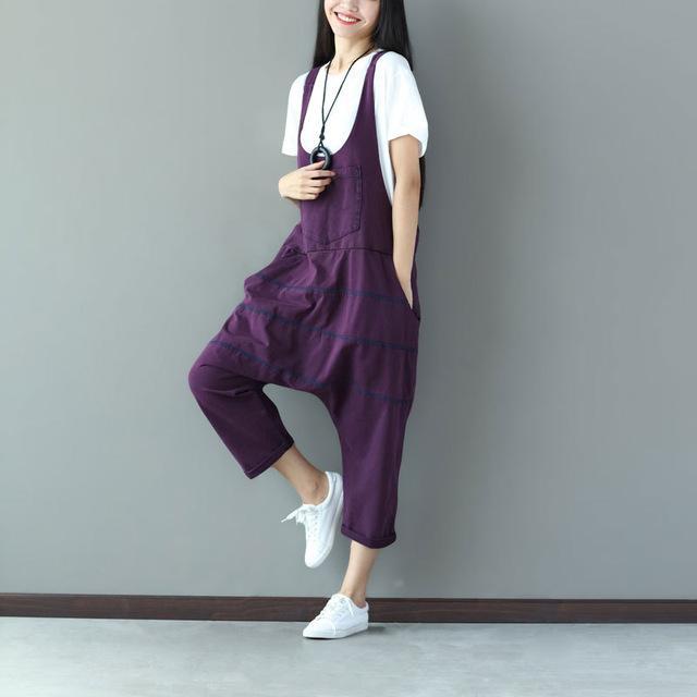 cambioprcaribe Purple / One Size Low Crotch Loose Denim Overall