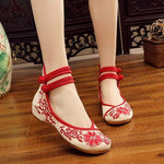 cambioprcaribe Red / 4 Floral Embroidered Cotton Linen Flats