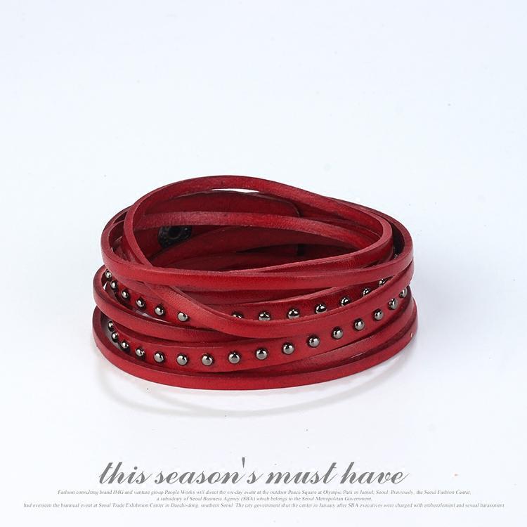 cambioprcaribe Red Multi Layered Leather Bracelet