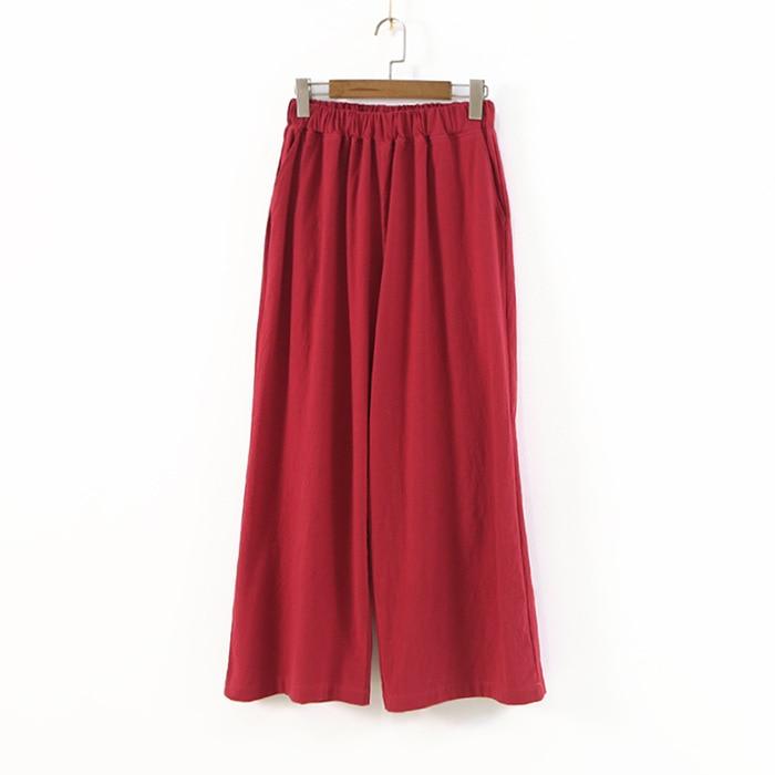 cambioprcaribe Red / One Size 3/4 Length Cotton Linen Pants  | Zen