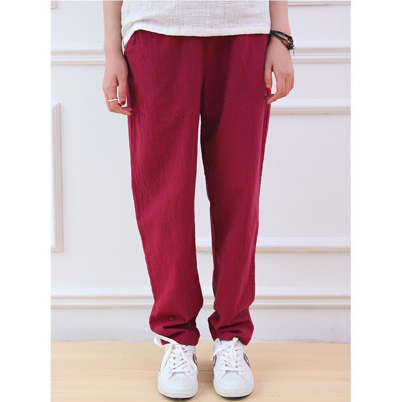 cambioprcaribe Red / One Size Cotton & Linen Pleated Pants  | Zen