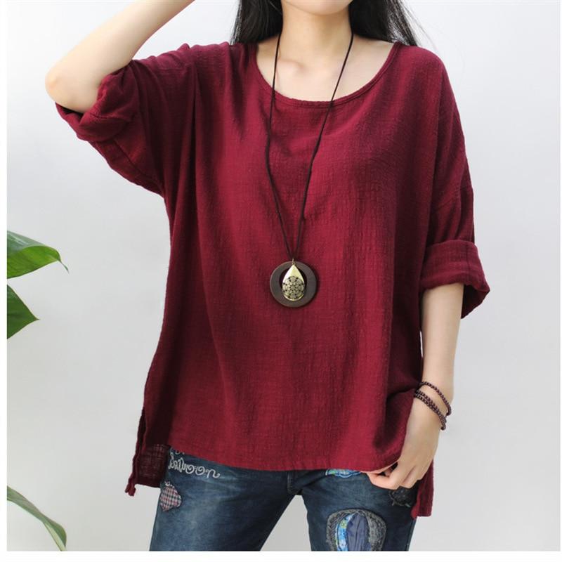 cambioprcaribe Red / One Size O Neck Long Sleeve Linen Shirt