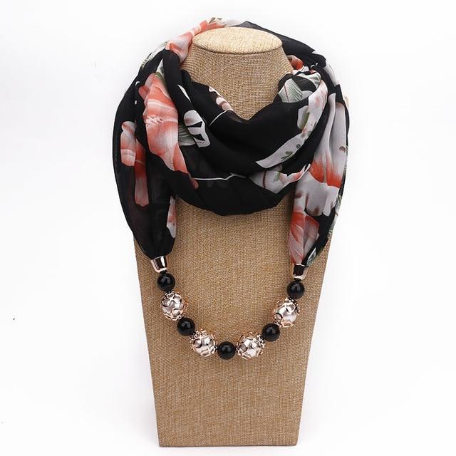 Rosanna Floral Chiffon Beaded Scarf Necklace