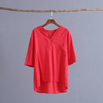 cambioprcaribe Rose Red / One Size Petite Cotton Linen T-Shirt With Pockets  | Zen