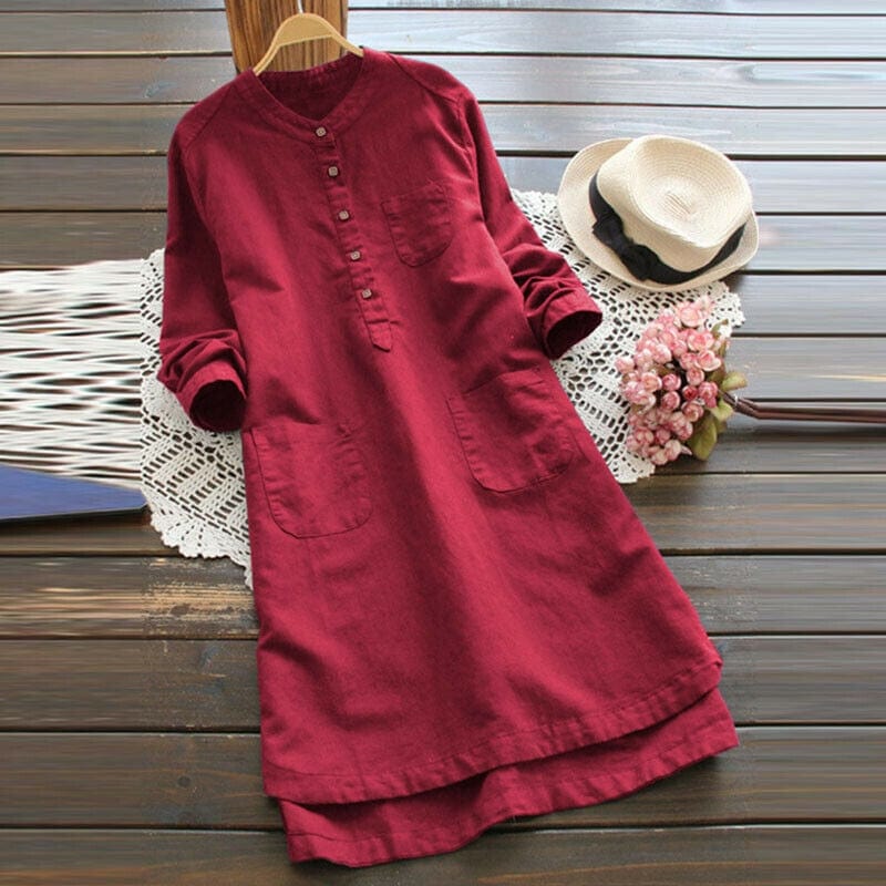 cambioprcaribe Rosewood / S Vintage Loose Cotton Linen Tunic