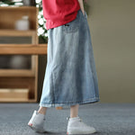 cambioprcaribe Skirts Butterfly Embroidered Vintage Denim Skirt