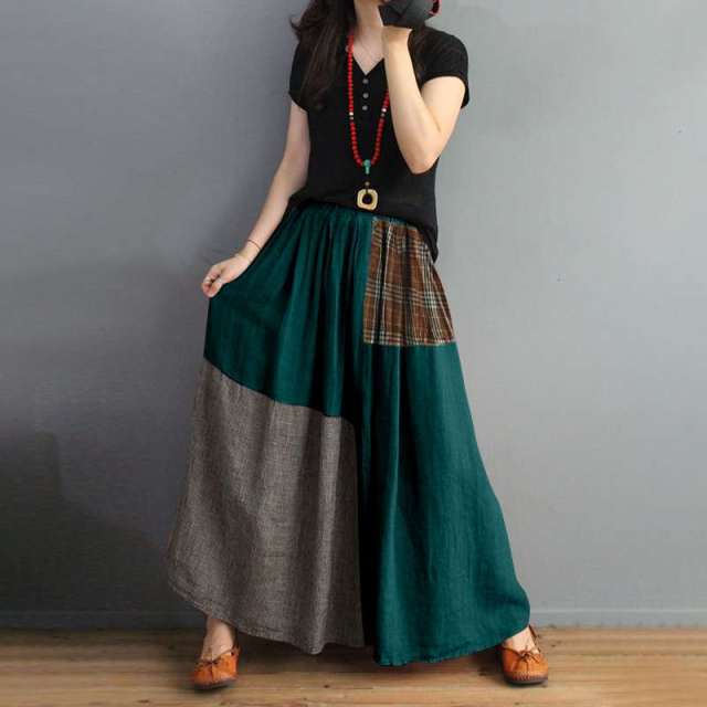 cambioprcaribe Skirts green / 5XL Vintage Patchwork Corduroy Midi Skirt