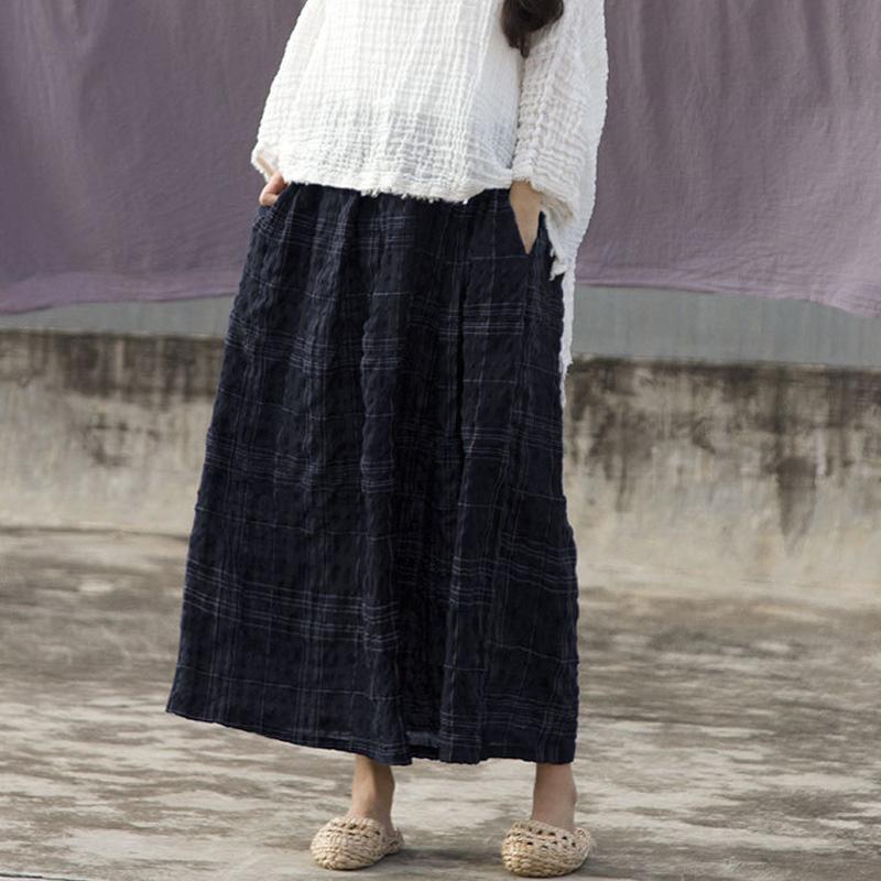 cambioprcaribe Skirts One Size / Deep Blue Vintage Plaid Linen Skirt | Lotus