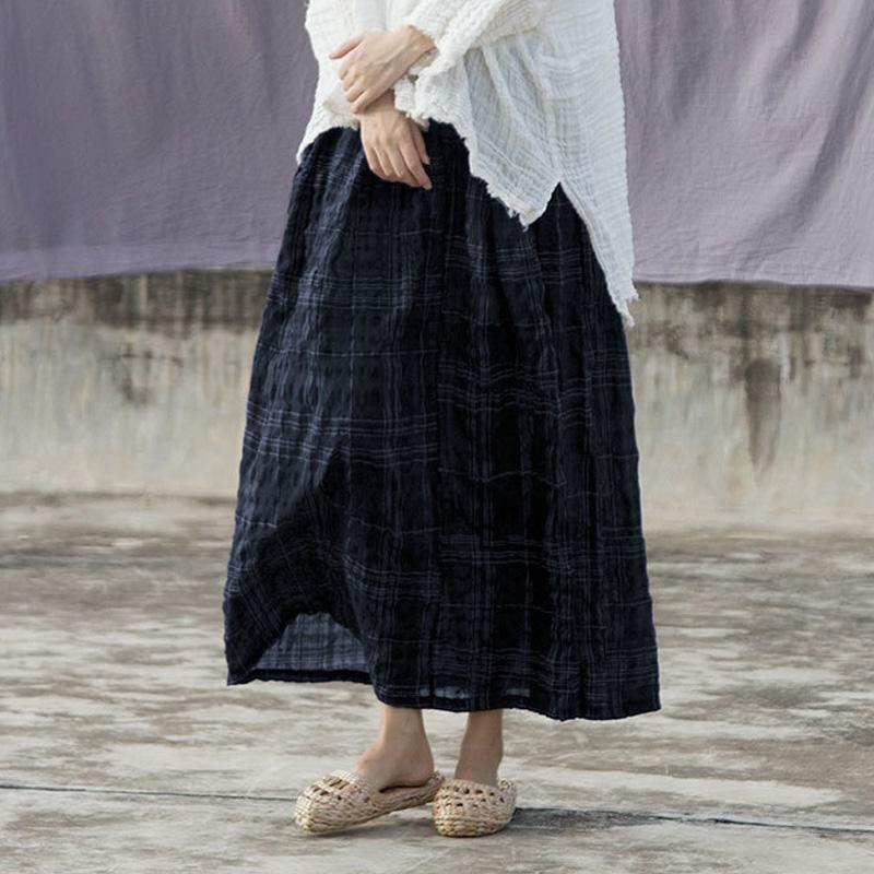 cambioprcaribe Skirts One Size / Deep Blue Vintage Plaid Linen Skirt | Lotus