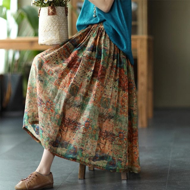 cambioprcaribe Skirts Orange / One Size Solid Retro Linen Skirts  | Zen
