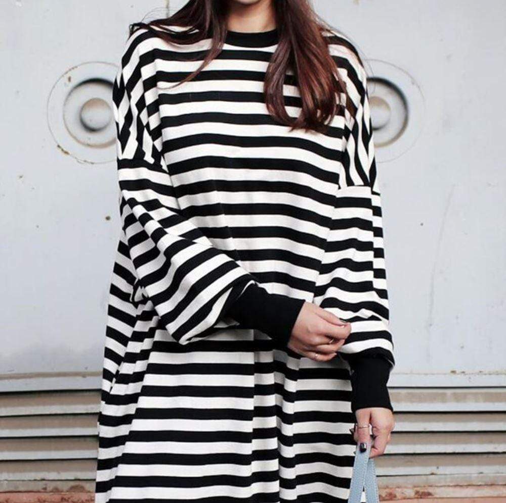 cambioprcaribe Sweater Dresses Black and White Striped Plus Size Sweater Dress