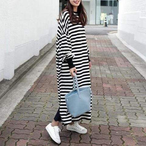 cambioprcaribe Sweater Dresses Black & White / S Black and White Striped Plus Size Sweater Dress