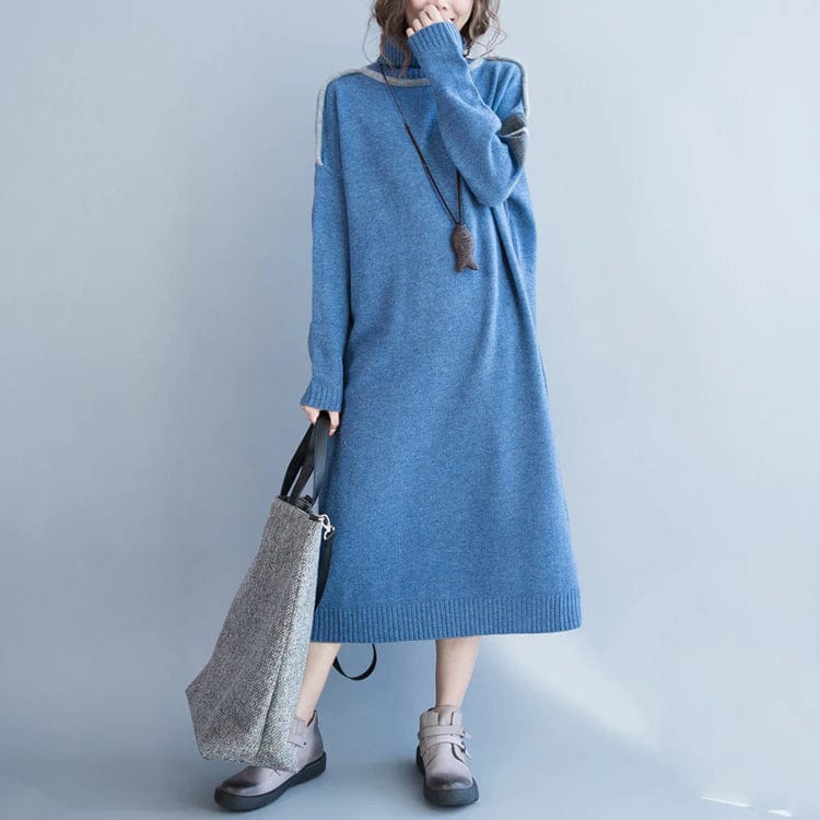 cambioprcaribe Sweater Dresses Oversized Blue Turtleneck Sweater Dress