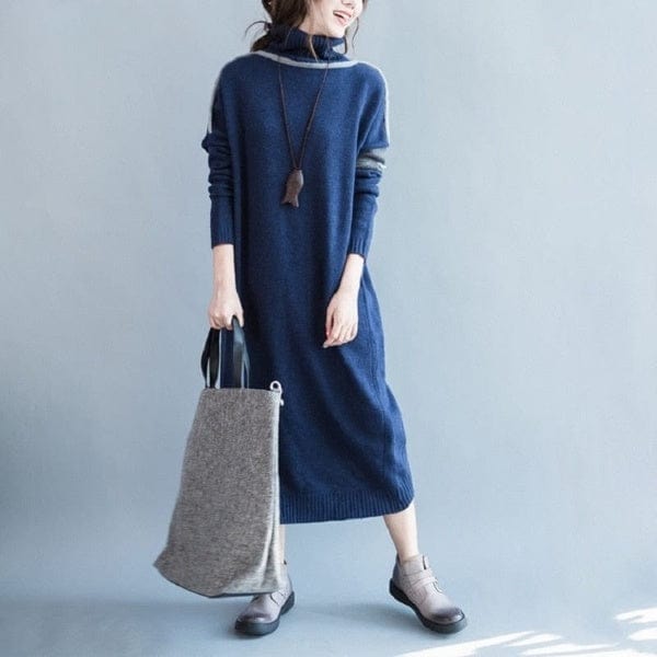 cambioprcaribe Sweater Dresses Oversized Blue Turtleneck Sweater Dress