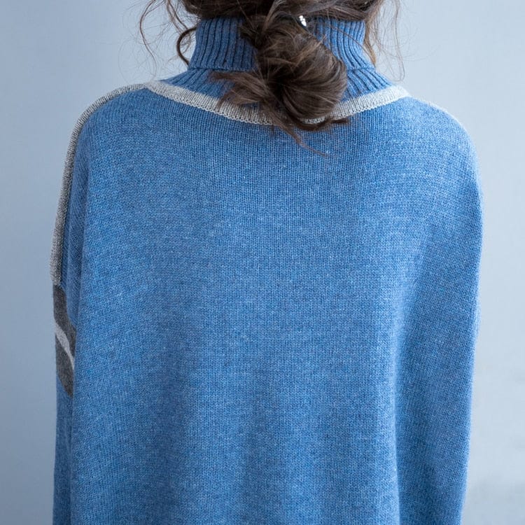 cambioprcaribe Sweater Dresses Oversized Blue Turtleneck Sweater Dress