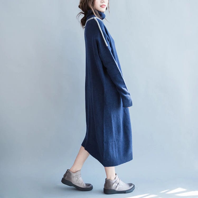 cambioprcaribe Sweater Dresses Oversized Blue Turtleneck Sweater Dress