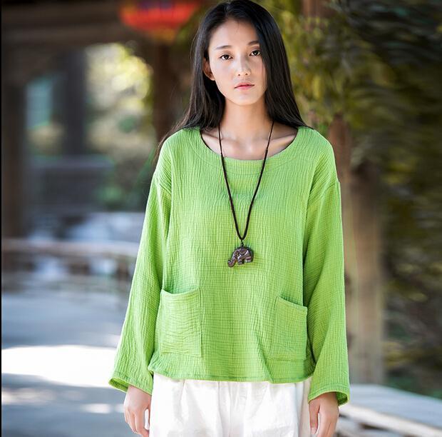 cambioprcaribe Tops Green / S Zen Linen Shirts With Pockets  | Zen