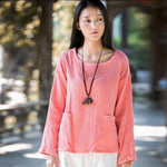 cambioprcaribe Tops Pink / S Zen Linen Shirts With Pockets  | Zen