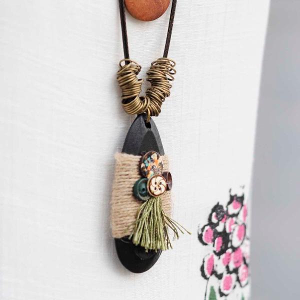 Tribal Wooden Pendant Necklace