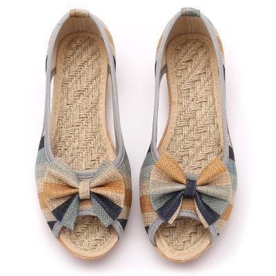 cambioprcaribe Vintage Blue / 5 Rainbow Striped Peep Toe Linen Shoes