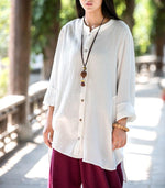 cambioprcaribe White / One Size Button up Cotton and Linen Shirt  | Zen