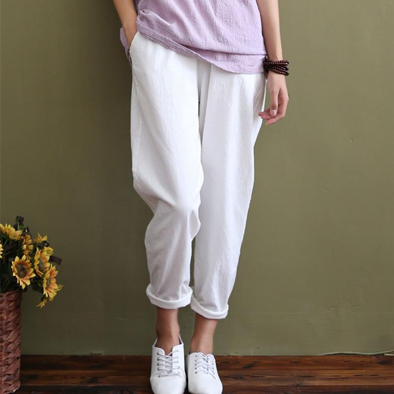 cambioprcaribe White / One Size Cotton & Linen Pleated Pants  | Zen