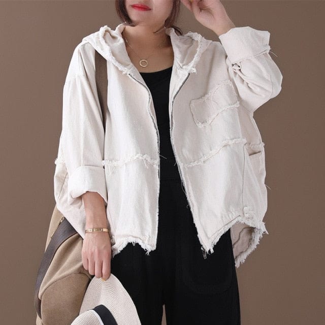 cambioprcaribe White / One Size Oversized Denim Jacket with Hoodie