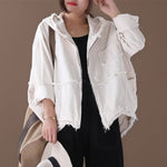 cambioprcaribe White / One Size Oversized Denim Jacket with Hoodie