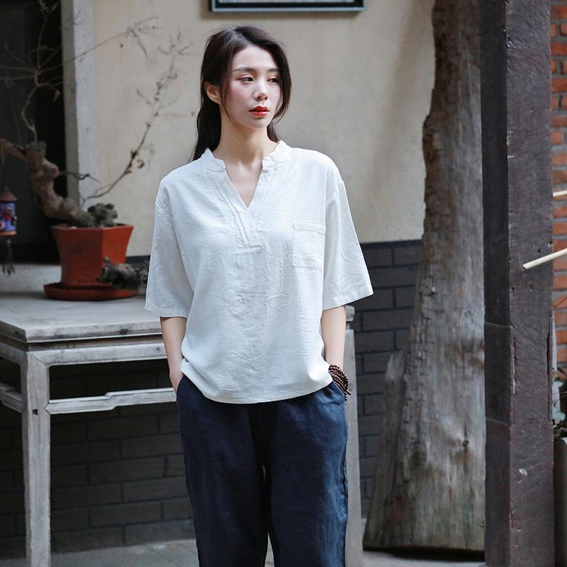 Petite Cotton Linen T-Shirt With Pockets  | Zen