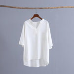 cambioprcaribe White / One Size Petite Cotton Linen T-Shirt With Pockets  | Zen