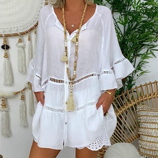 cambioprcaribe White / XXL Journey Quarter Sleeve Boho Shirt