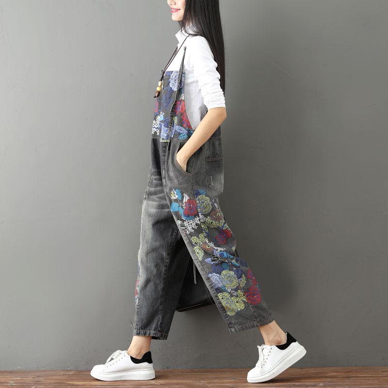 Wide Leg Floral Denim 90S Overall