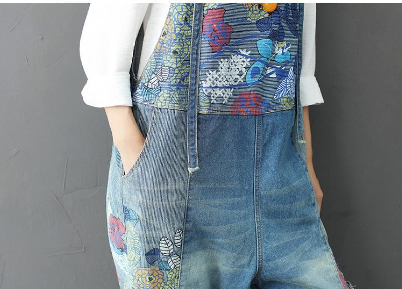 Wide Leg Floral Denim 90S Overall