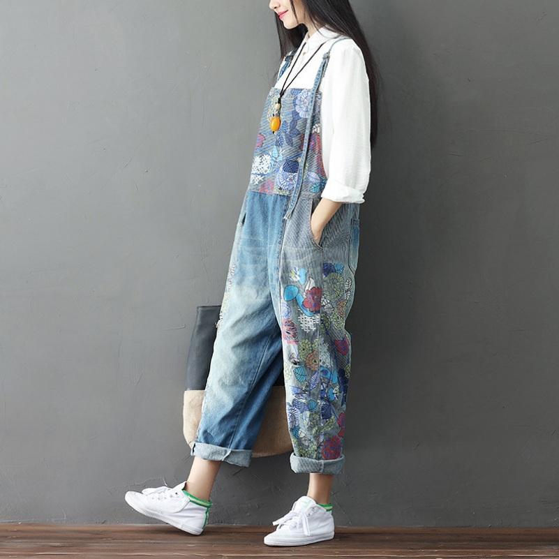 Wide Leg Floral Denim 90S Overall