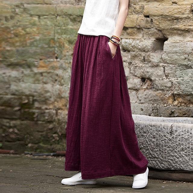 cambioprcaribe Wine Red / XXXL Plus Size Flowy Linen Palazzo Pants  | Zen