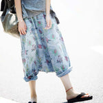 3/4 Length Floral Denim Harem Pants