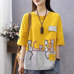 cambioprcaribe Yellow / One Size / China Cartoon Cat Loose Casual T-Shirts
