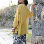 O Neck Long Sleeve Linen Shirt