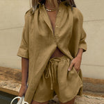 cambioprcaribe 2 piece outfit Khaki / S Lounge Wear Summer Two Piece Set