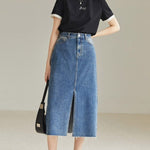 Holly Blue Denim Front Split Skirt