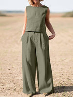 cambioprcaribe Army Green / 3XL Genna Cotton Linen Two Piece Suit | OOTD