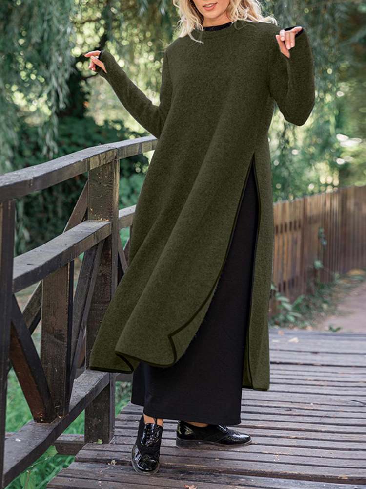 cambioprcaribe Army Green / S / China Vintage Split Sweatshirt Dress